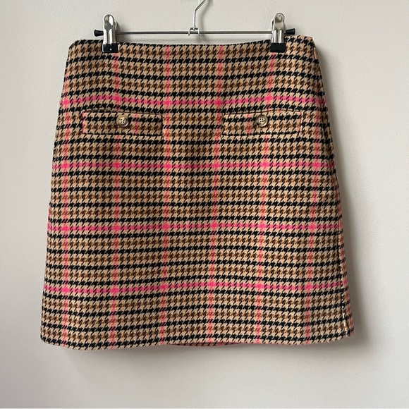 Loft Houndstooth‎ Skirt Women's Size 0 Tan Pink Wool Blend Preppy Classic Fall - Picture 1 of 12